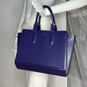 HALSTON HERITAGE Eggplant Purple Smooth Leather Shoulder Tote Bag